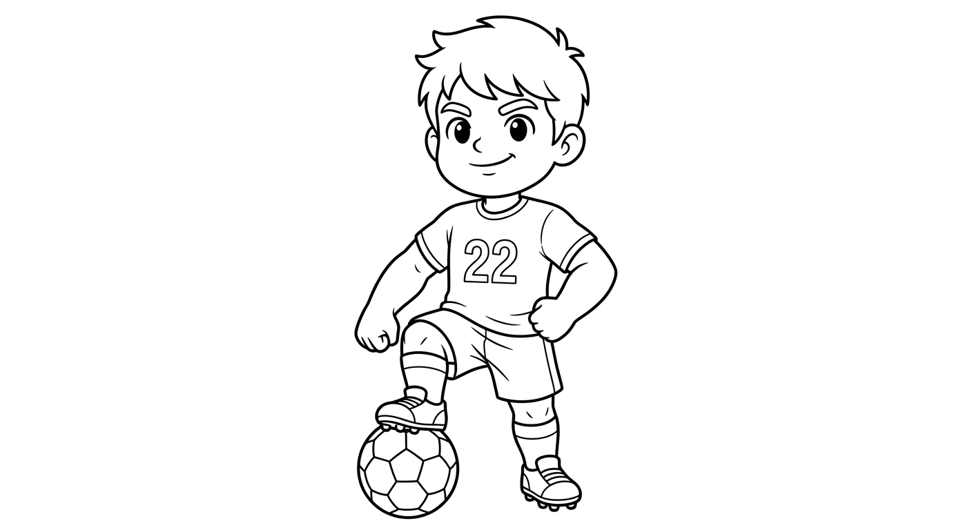 Desenho para colorir do atacante Gabriel com a bola sob o pé em pose heroica para imprimir