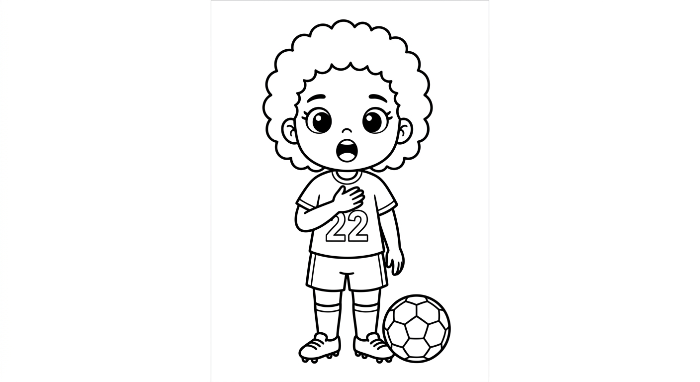 Desenho para colorir do zagueiro Gabriel cantando o hino com a mão no peito para imprimir