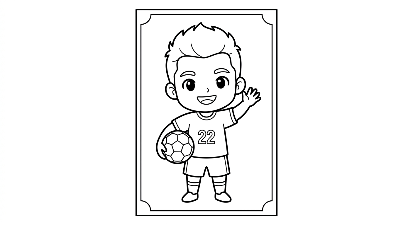 Desenho para colorir do atacante Gabriel Martinelli acenando para a torcida em estilo card colecionável para imprimir