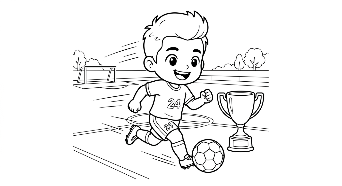 Desenho para colorir do zagueiro Ibanez correndo com a bola, troféu da Copa ao lado