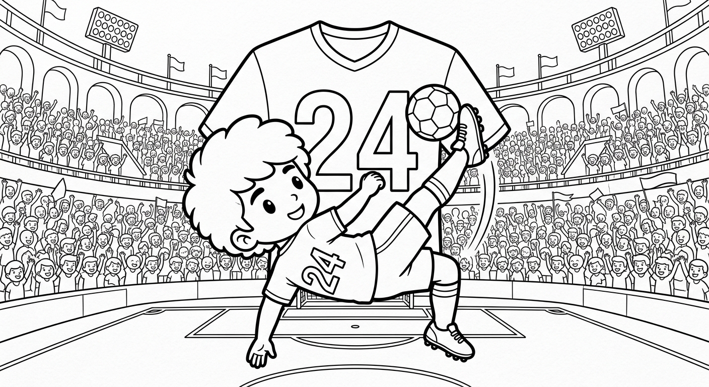 Desenho para colorir do zagueiro Ibanez em bicicleta acrobática no estádio lotado, com número grande ao fundo
