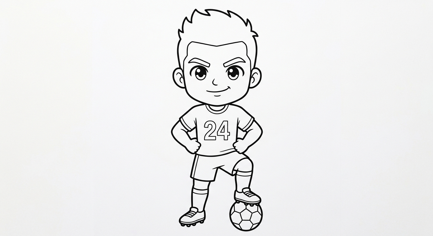 Desenho para colorir do zagueiro Ibanez em apresentação oficial vista de baixo, com bola e estrelas para pintar