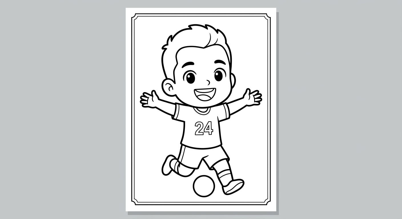 Desenho para colorir do zagueiro Ibanez comemorando de braços abertos em card com bola e estrelas para imprimir