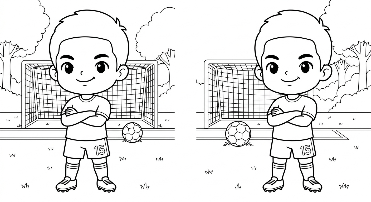 Desenho para colorir do zagueiro Leo Pereira de braços cruzados confiante em frente ao gol para imprimir