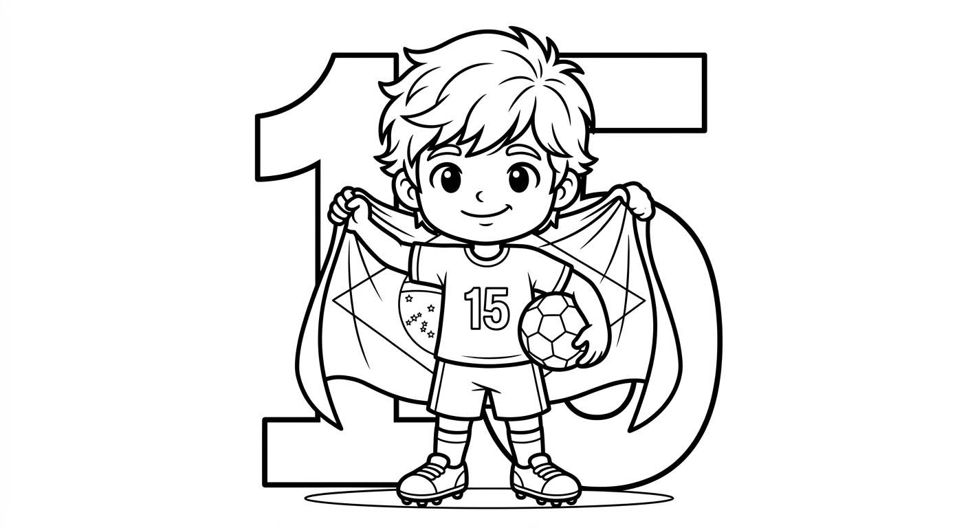 Desenho para colorir do zagueiro Leo segurando a bandeira do Brasil com número grande ao fundo para imprimir