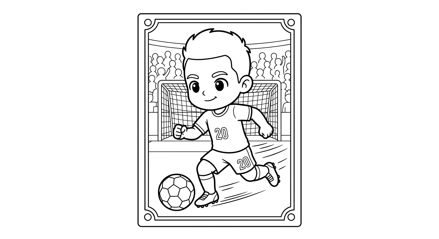 Desenho para colorir do meia Lucas correndo para bater pênalti com torcida ao fundo