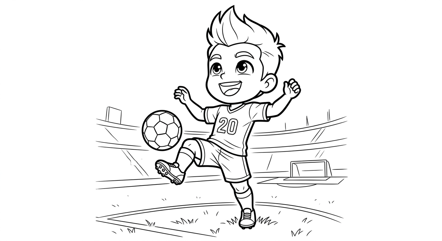 Desenho para colorir do meia Lucas Paquetá fazendo embaixadinhas no gramado do estádio visto de baixo para imprimir