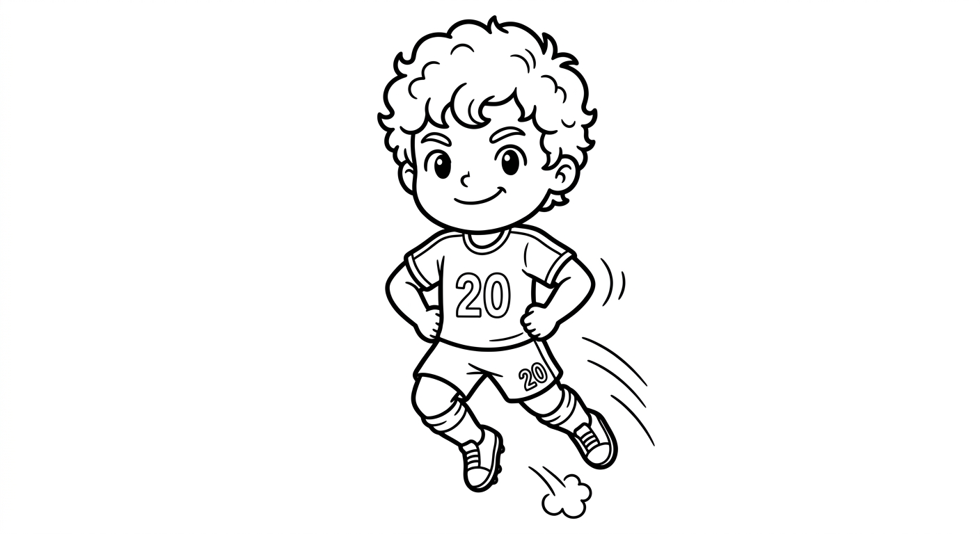 Desenho para colorir do meia Lucas em pose de apresentação oficial, saltando para pintar