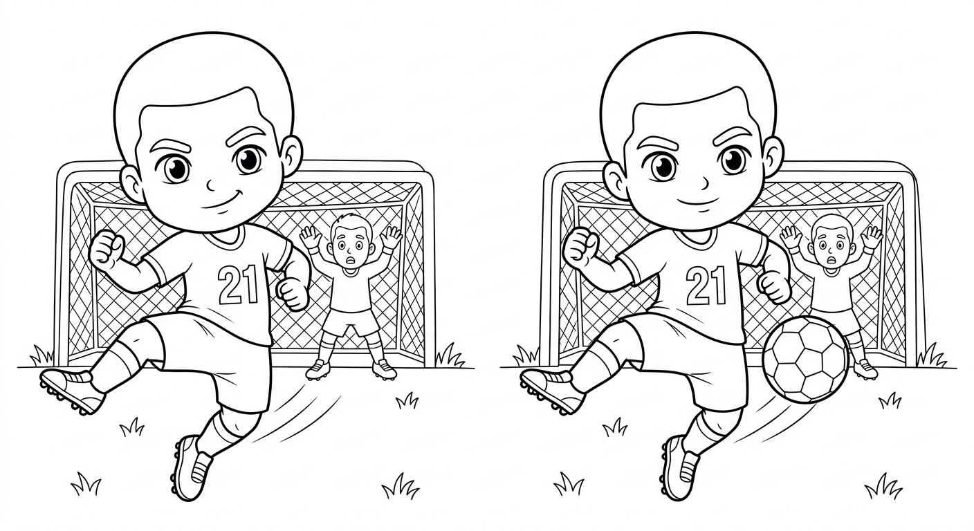 Desenho para colorir do atacante Luiz Henrique em apresentação oficial, saltando em frente ao gol para pintar