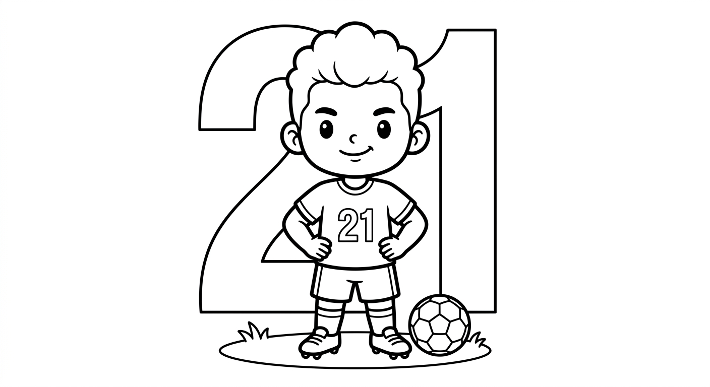 Desenho para colorir do atacante Luiz Henrique em apresentação com bola, estrelas e número ao fundo para pintar