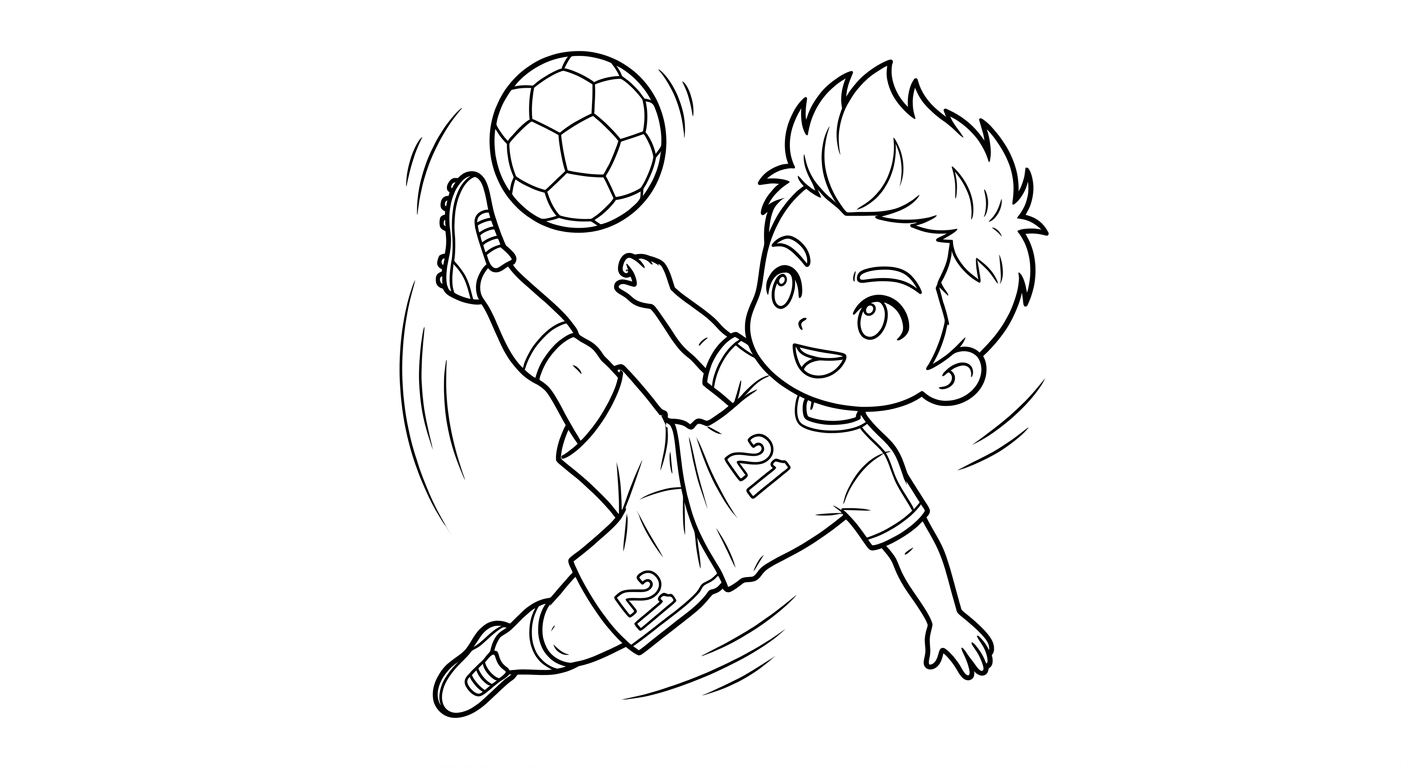 Desenho para colorir do atacante Luiz Henrique em bicicleta acrobática congelada no salto para pintar