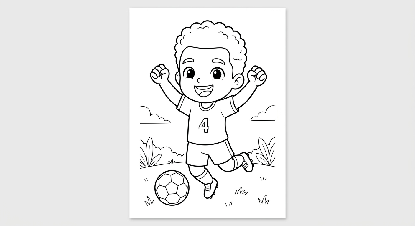 Desenho para colorir do zagueiro Marquinhos driblando com finta antes do pênalti, torcida ao fundo