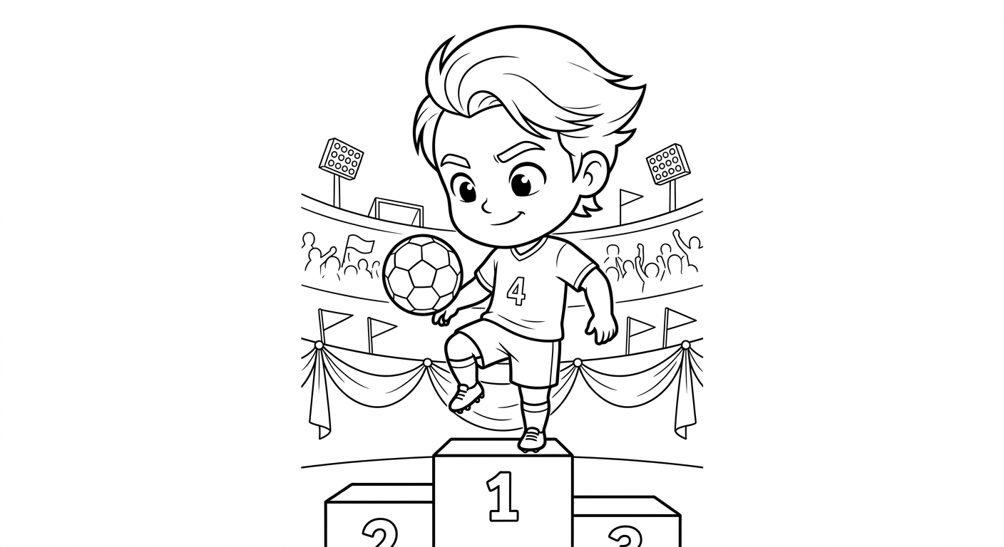 Desenho para colorir do zagueiro Marquinhos fazendo embaixadinhas no pódio de premiação para pintar