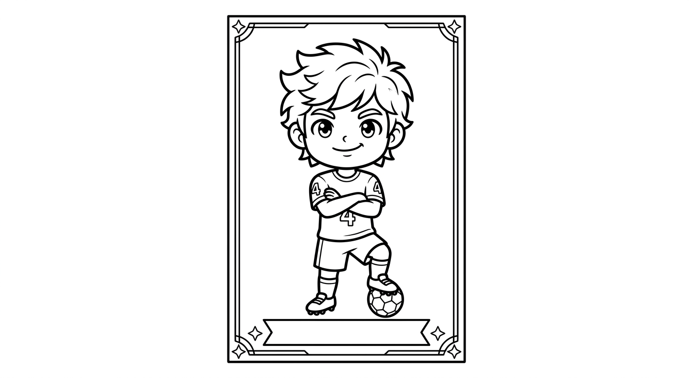 Desenho para colorir do zagueiro Marquinhos, confiante de braços cruzados com bola e estrelas decorativas, para pintar