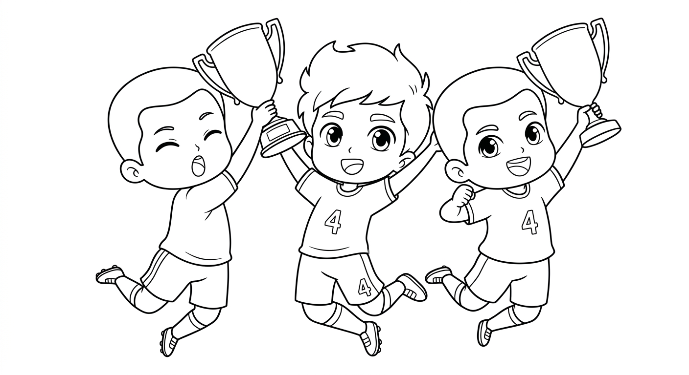 Desenho para colorir do zagueiro Marquinhos erguendo troféu no salto com bola e estrelas decorativas