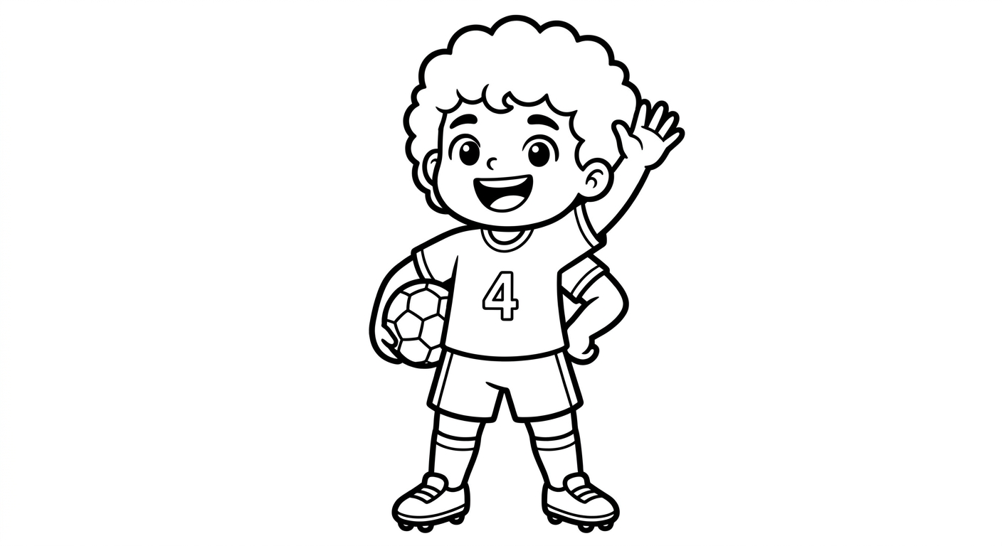 Desenho para colorir do zagueiro Marquinhos acenando em pose heroica visto de baixo para pintar
