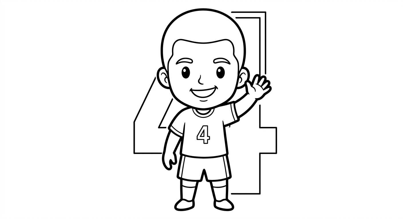 Desenho para colorir do zagueiro Marquinhos acenando à torcida, com bola, estrelas e número ao fundo para pintar