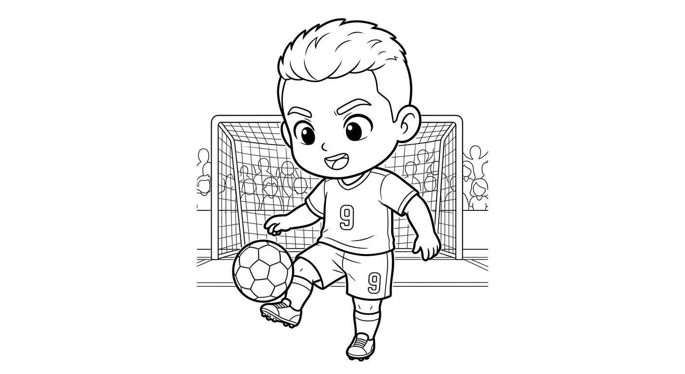 Desenho para colorir do atacante Matheus Cunha fazendo embaixadinhas com torcida ao fundo para pintar