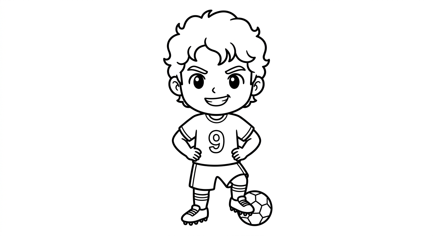 Desenho para colorir do atacante Matheus Cunha em pose de apresentação oficial para pintar