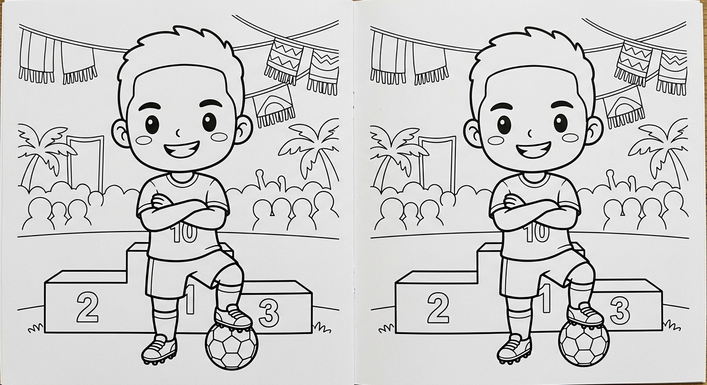 Desenho para colorir do atacante Neymar em close de braços cruzados no pódio de premiação para pintar