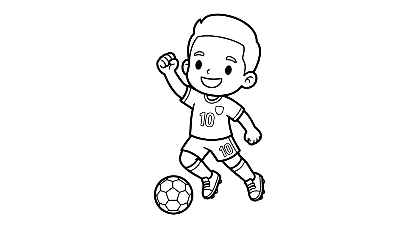 Desenho para colorir do atacante Neymar comemorando com soco no ar e número ao fundo para imprimir