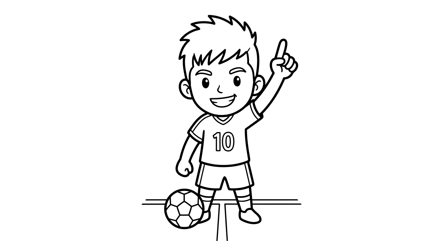 Desenho para colorir do atacante Neymar apontando para o céu em comemoração, isolado para pintar