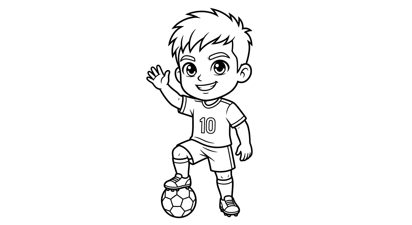 Desenho para colorir do atacante Neymar acenando para a torcida em pose heroica de baixo