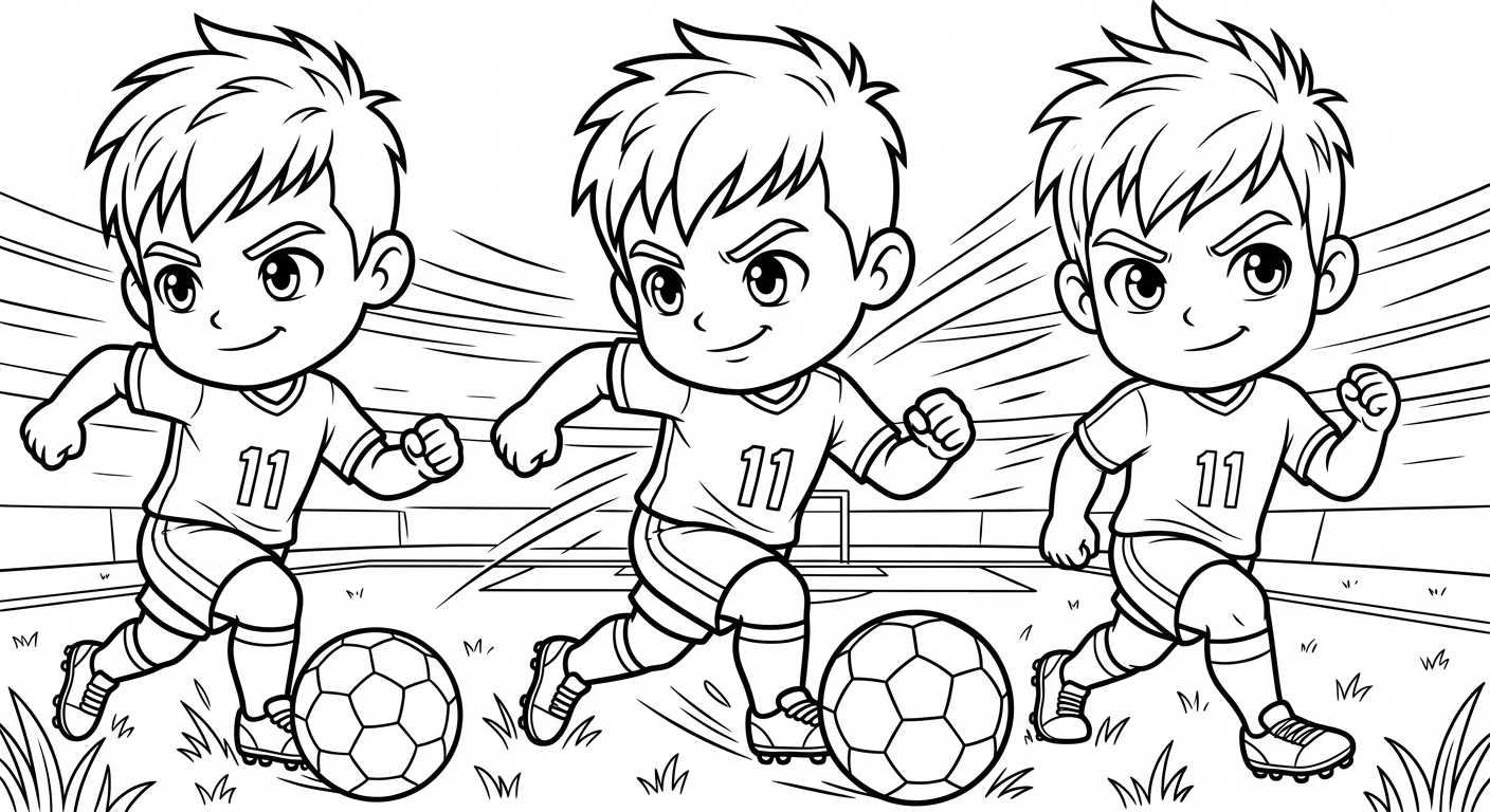 Desenho para colorir do atacante Raphinha em disparada heroica com bola no gramado do estádio