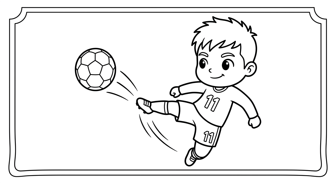 Desenho para colorir do atacante Raphinha chutando a gol com força, bola e estrelas decorativas para imprimir