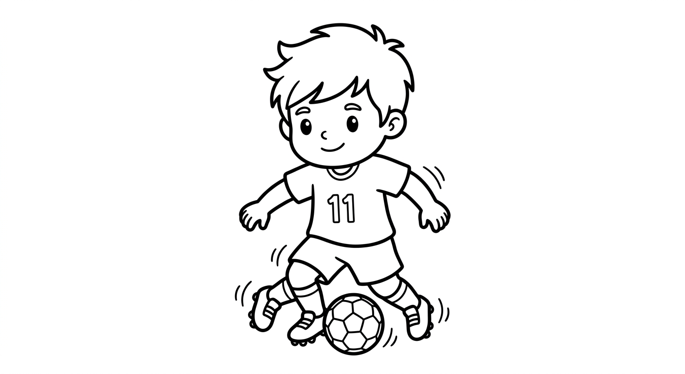 Desenho para colorir do atacante Raphinha driblando com finta, figura inteira centralizada para pintar