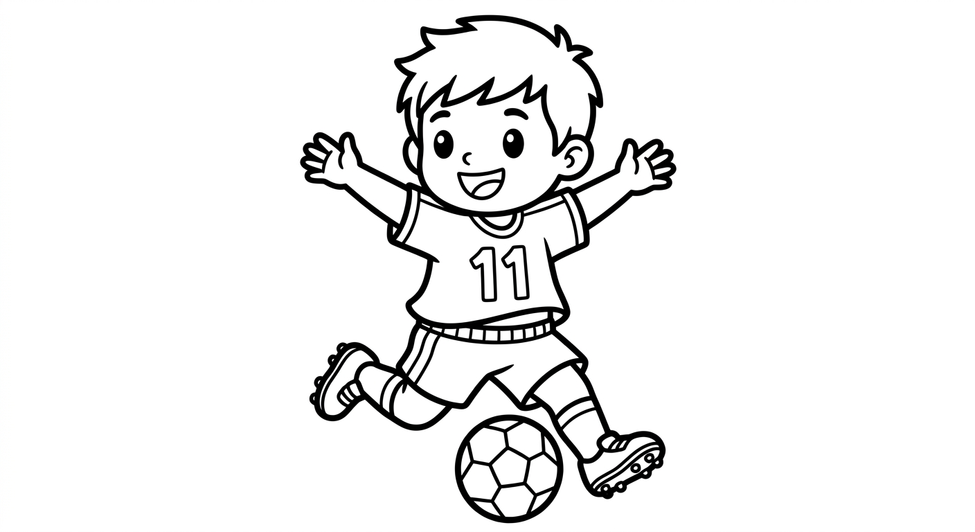 Desenho para colorir do atacante Raphinha correndo de braços abertos com bola e estrelas para pintar