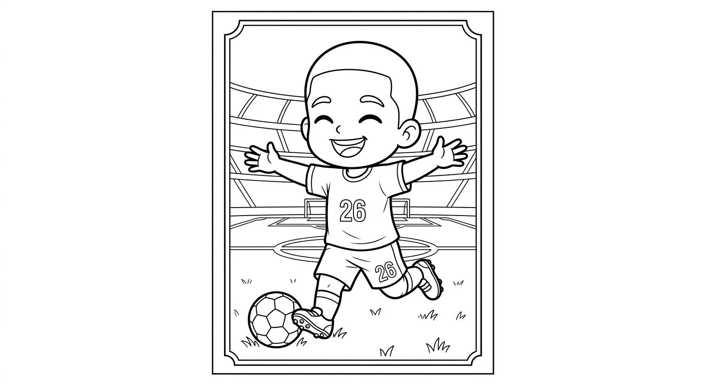 Desenho para colorir do atacante Rayan em card correndo de braços abertos no gramado para imprimir