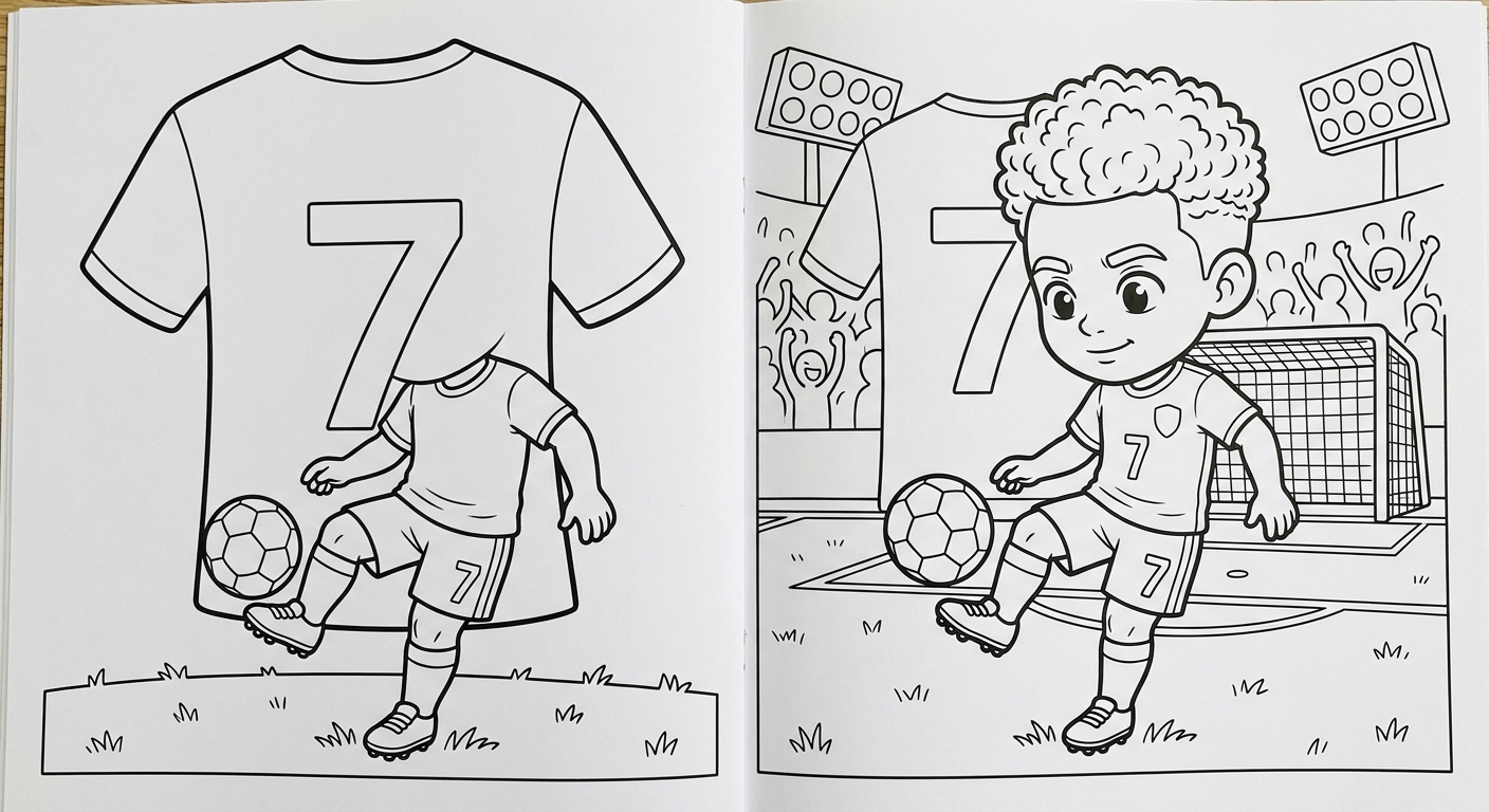 Desenho para colorir do atacante Vinicius Jr fazendo embaixadinhas antes do pênalti, com torcida ao fundo
