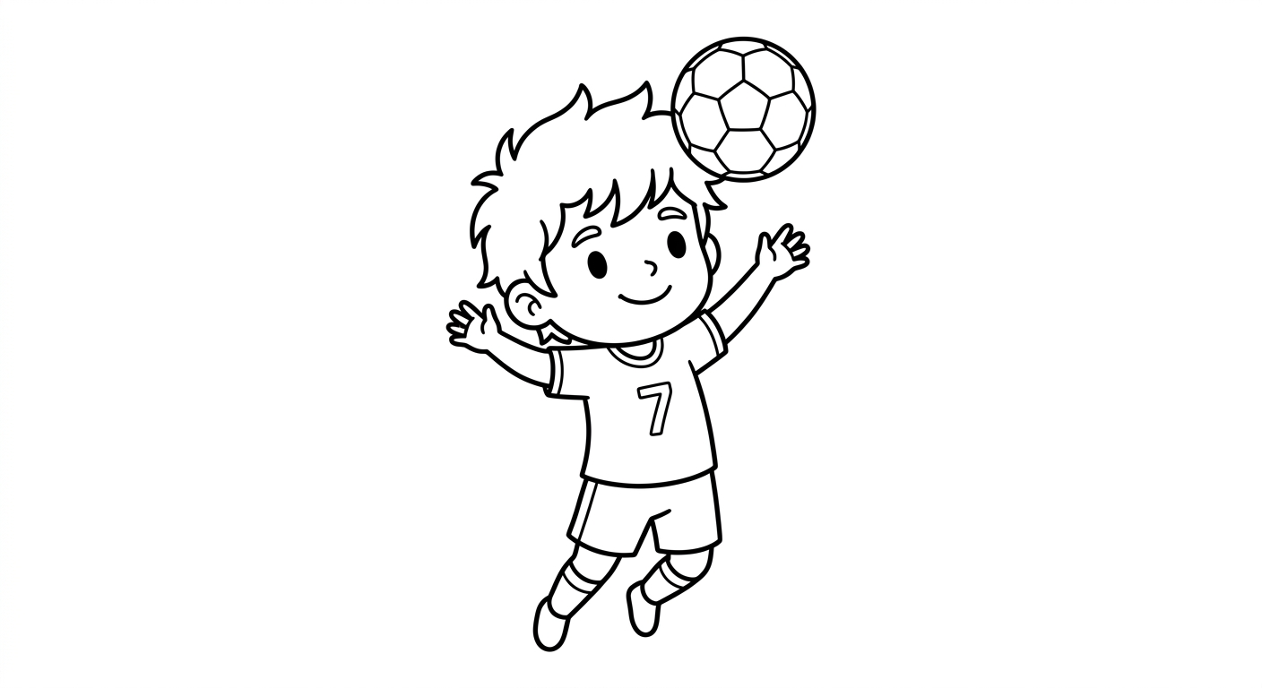 Desenho para colorir do atacante Vinicius Jr cabeceando a bola no alto para pintar