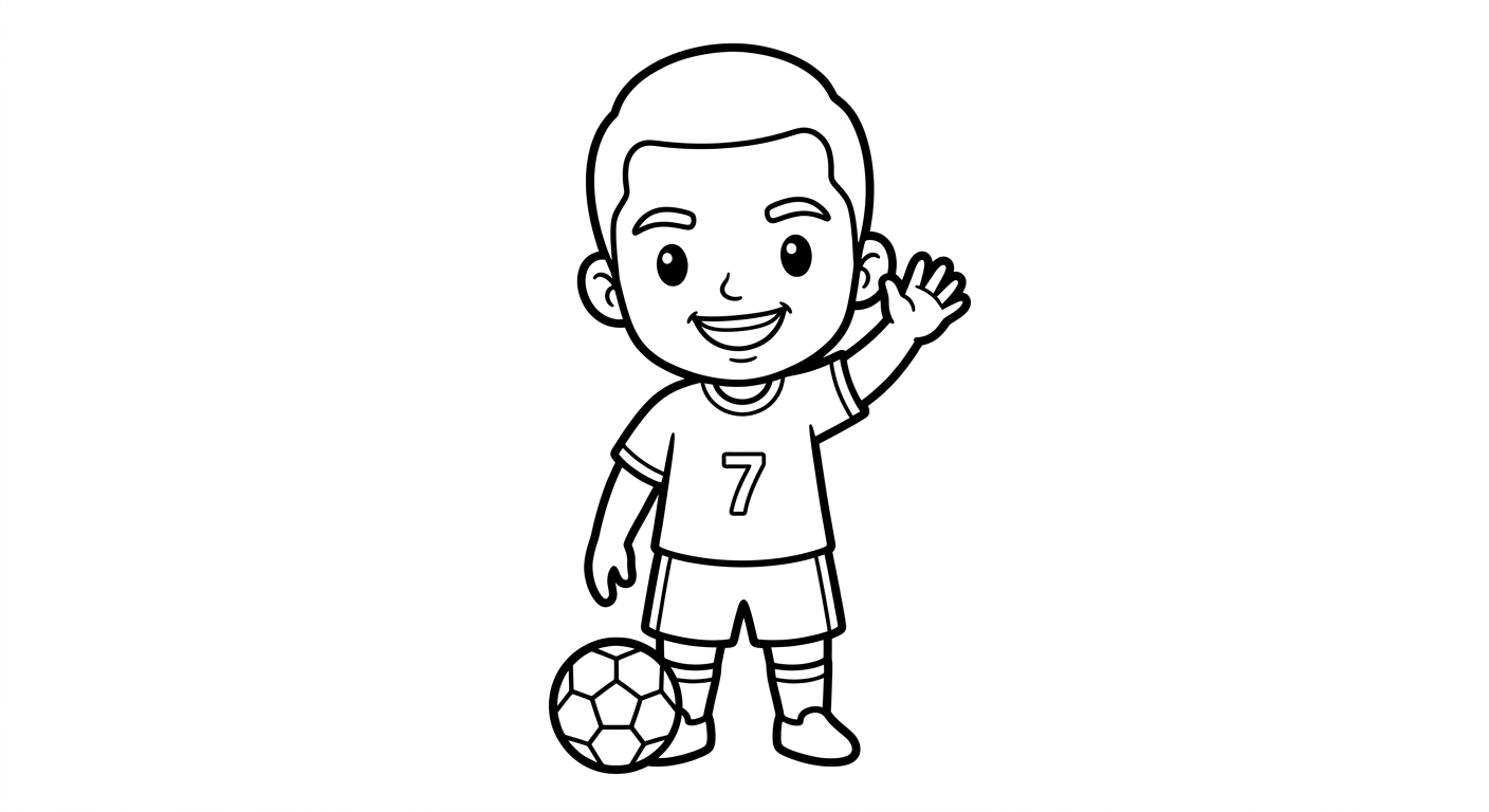 Desenho para colorir do atacante Vinicius Jr centralizado acenando para a torcida para pintar