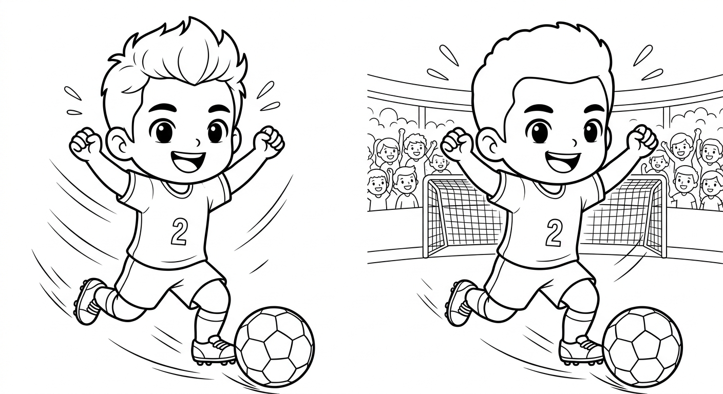 Desenho para colorir do lateral Wesley correndo em disparada para bater pênalti, torcida ao fundo, para imprimir