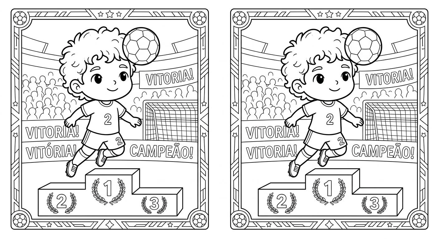 Desenho para colorir do lateral Wesley cabeceando alto no pódio de premiação em card colecionável para imprimir