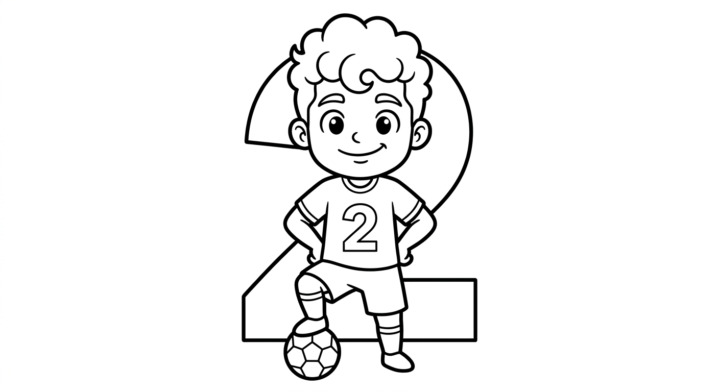 Desenho para colorir do lateral Wesley em apresentação oficial com bola, estrelas e número ao fundo para imprimir