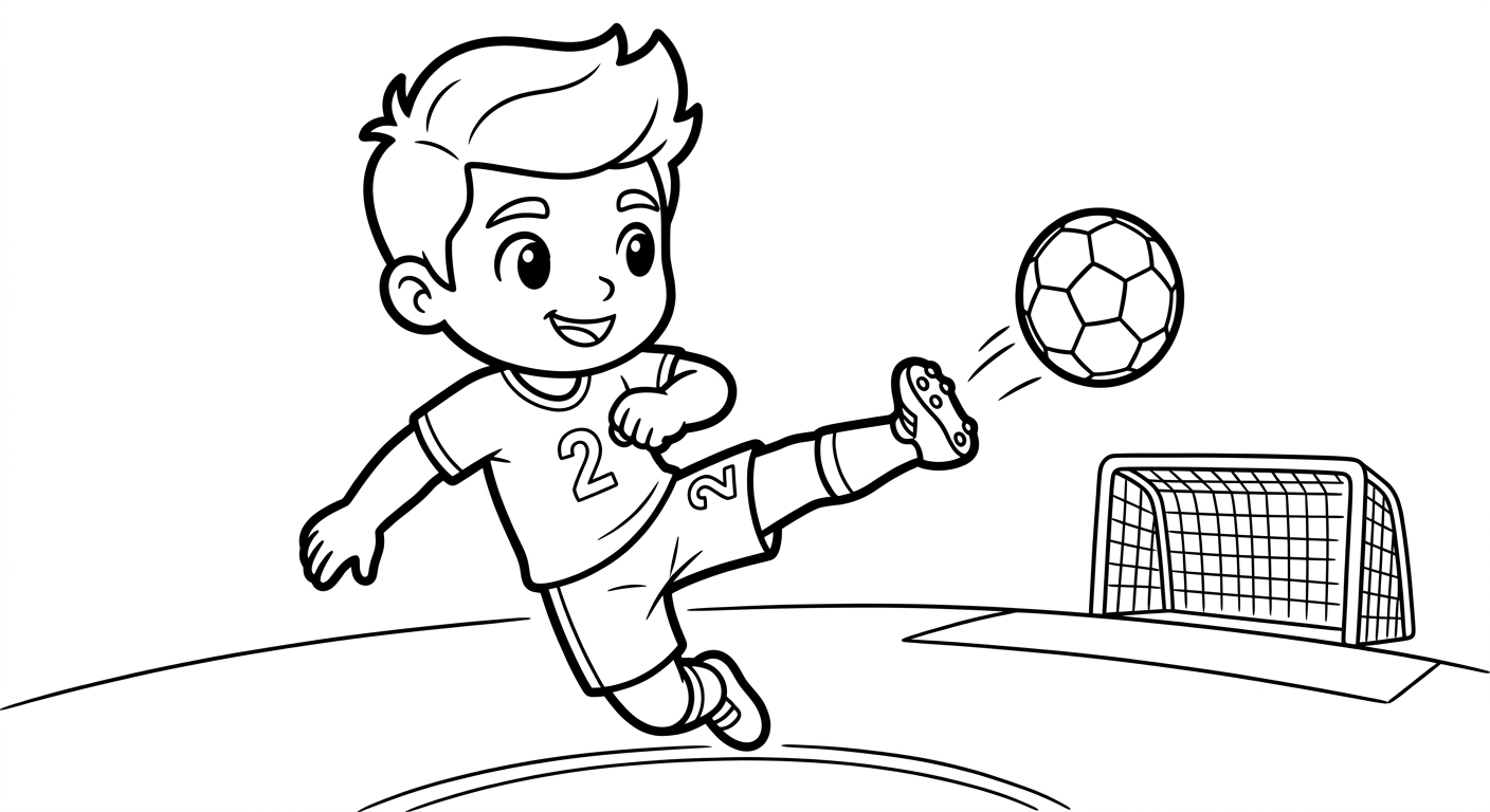 Desenho para colorir do lateral Wesley chutando forte no salto com bola e estrelas decorativas para pintar
