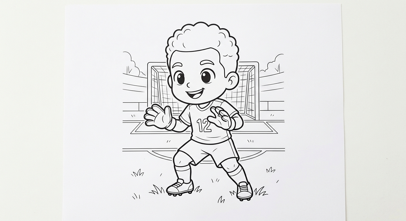 Desenho para colorir do goleiro Weverton em defesa pronta no gramado do estádio para pintar