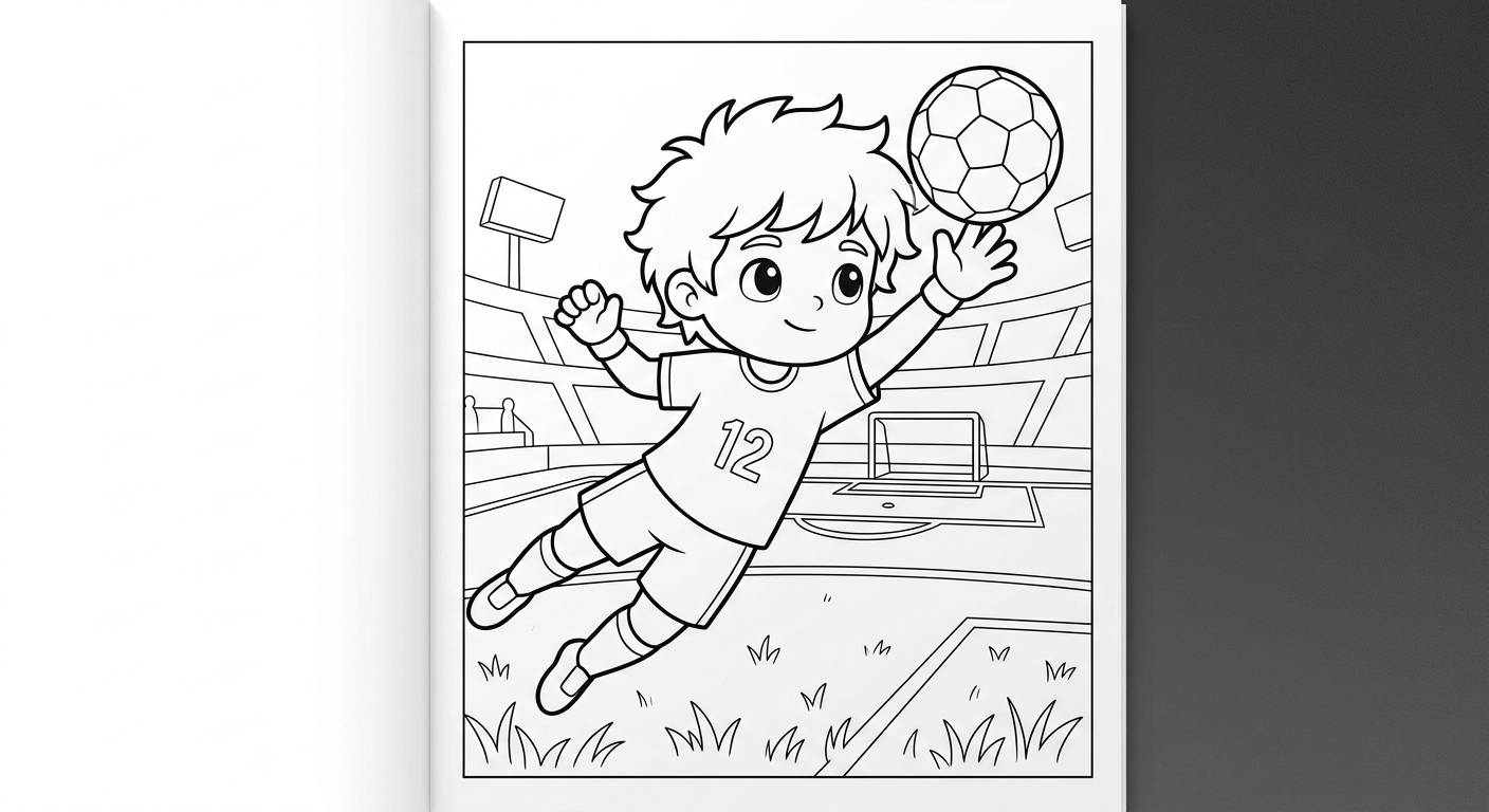 Desenho para colorir do goleiro Weverton saltando ao canto superior no gramado do estádio para imprimir