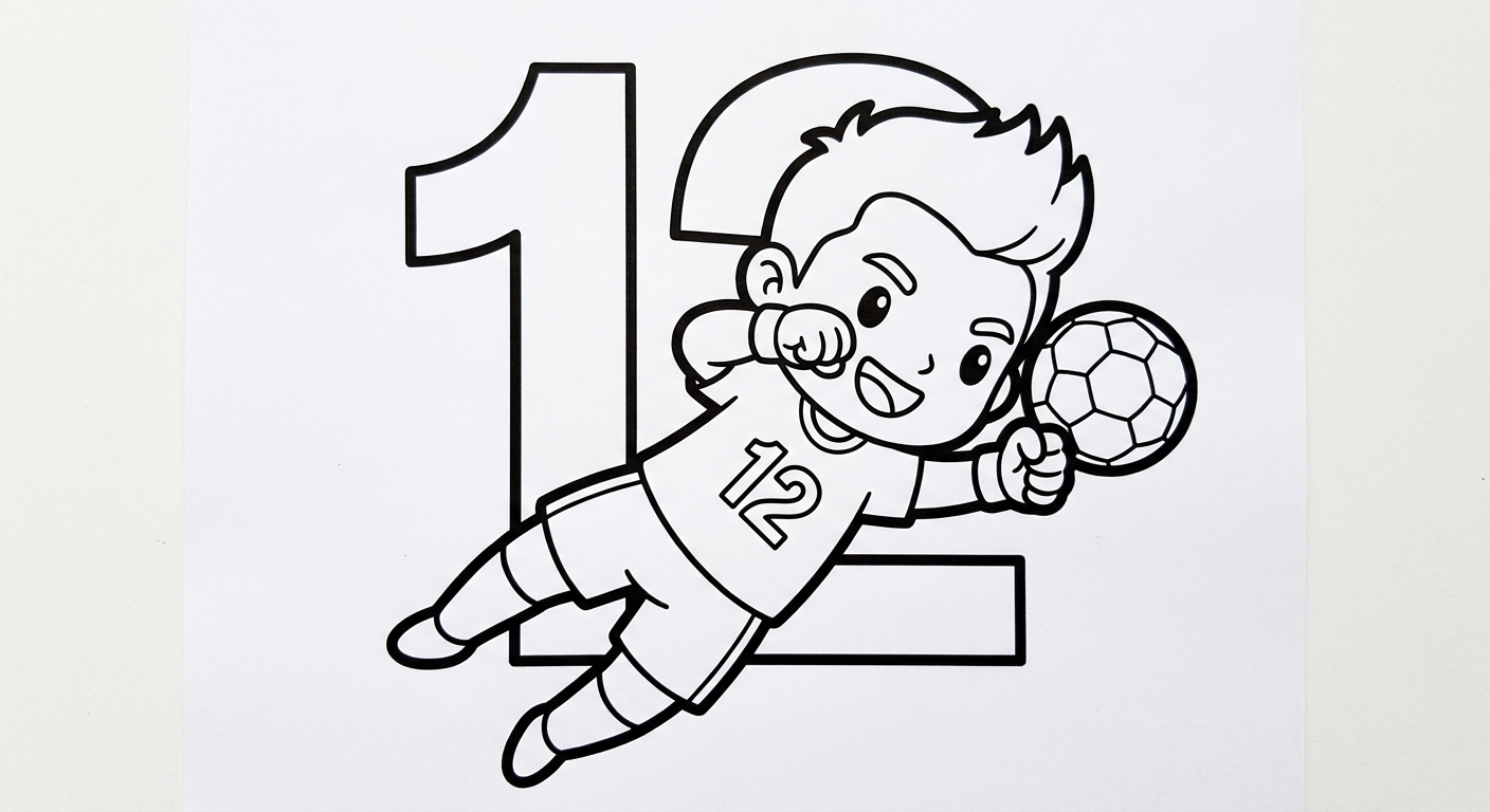 Desenho para colorir do goleiro Weverton socando a bola longe, com número ao fundo, para imprimir