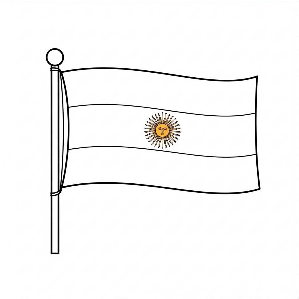 Desenho de bandeira a argentina para colorir com sol central e faixas horizontais