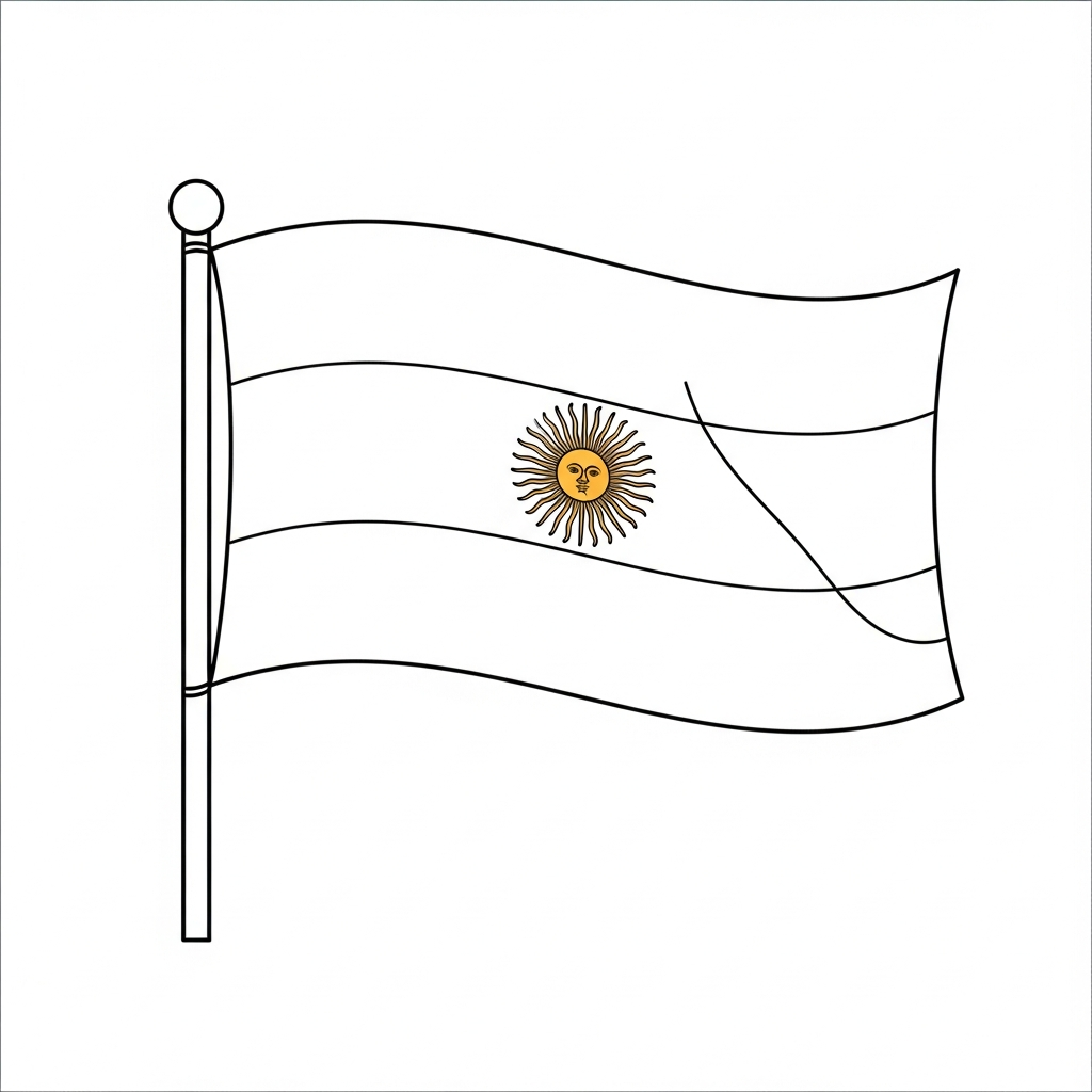 Desenho de bandeira a argentina para colorir com listras e sol central