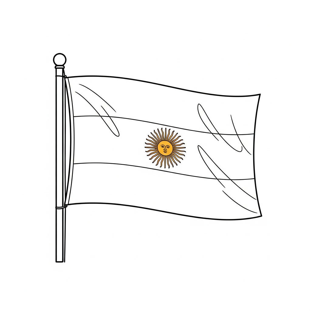 Desenho de bandeira argentina para colorir com listras e sol central
