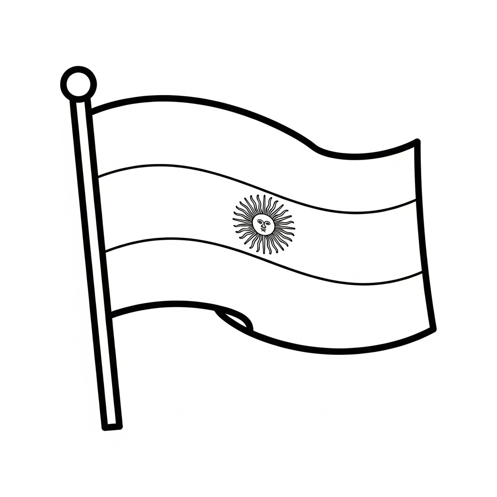 Desenho de bandeira argentina para colorir com listras e sol central