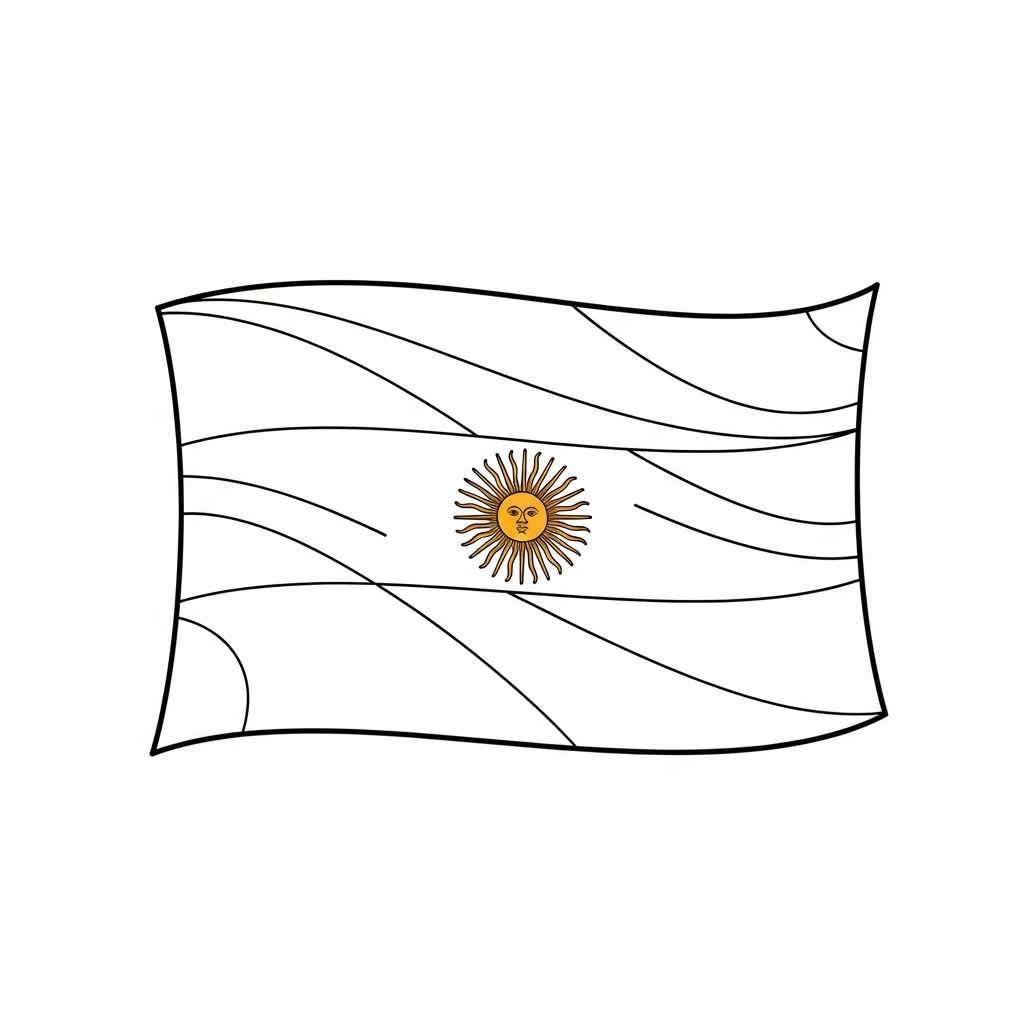 Desenho de bandeira argentina para colorir com listras e sol central