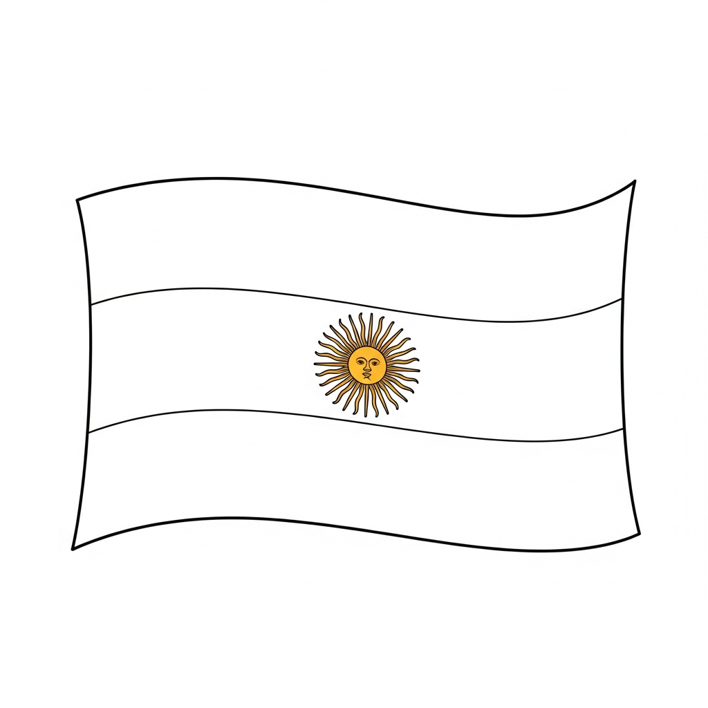 Desenho de bandeira argentina para colorir com listras e sol central