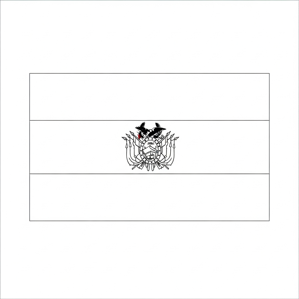 Desenho de bandeira bolivia para colorir com faixas horizontais e brasão central
