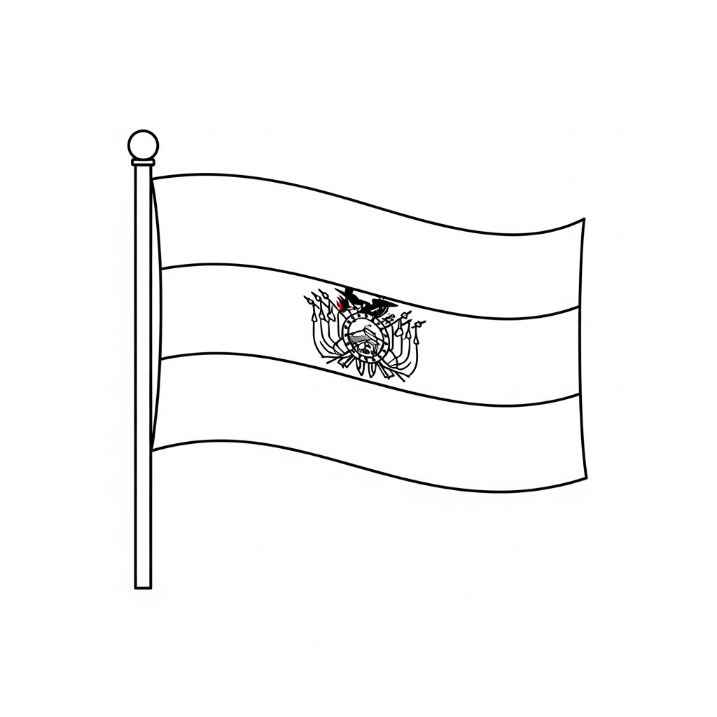 Desenho de bandeira bolivia para colorir com faixas horizontais e brasão central